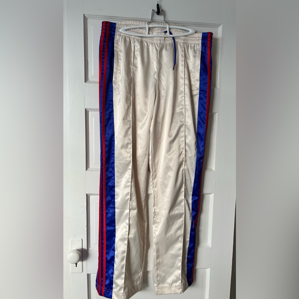 adidas White Track Pants with Blue and Red Stripes